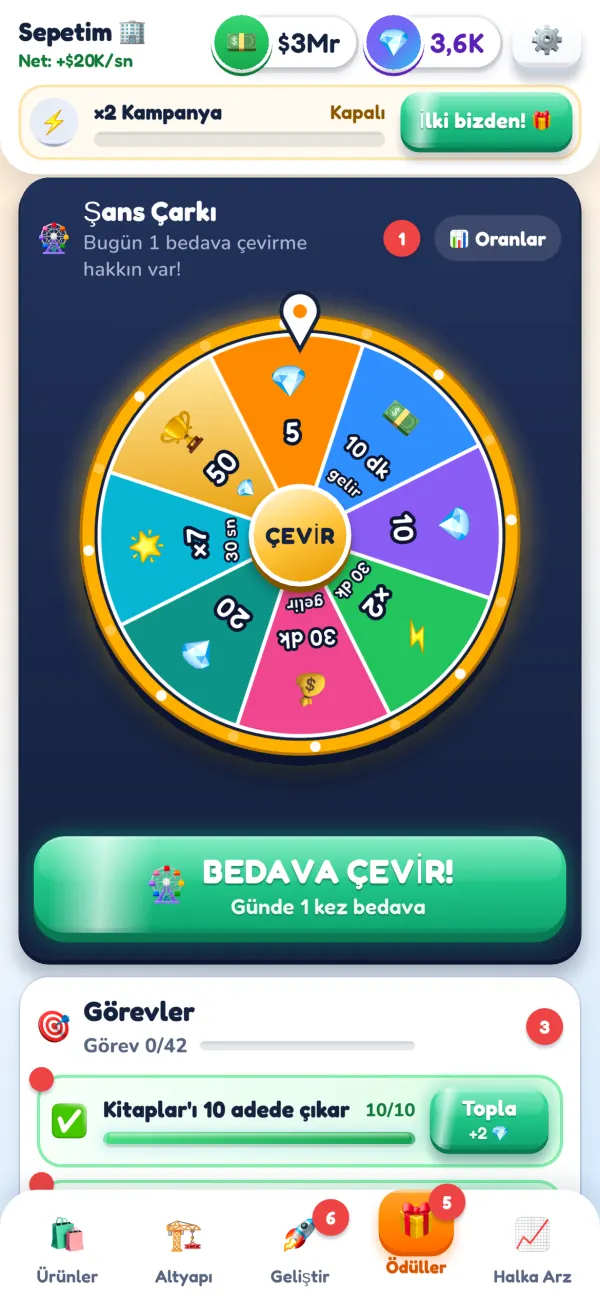 Lucky wheel with a free daily spin